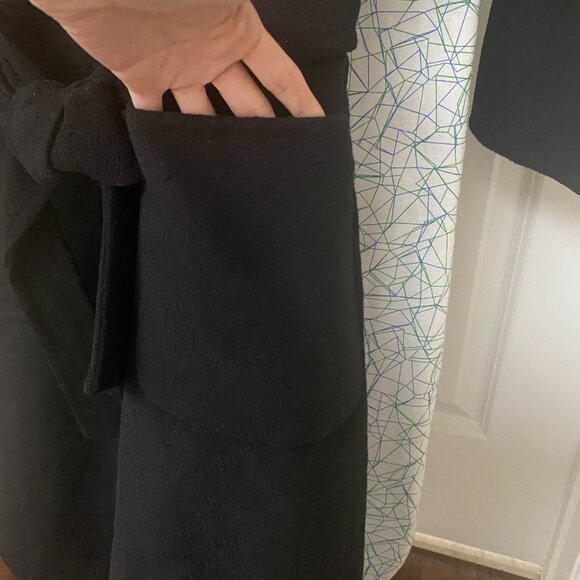 NWT Classic Black 100% Wool Double Breasted Belted Winter Coat - Picture 4 of 10